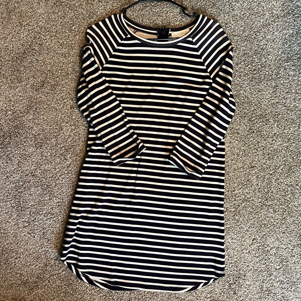 Navy and white striped dress